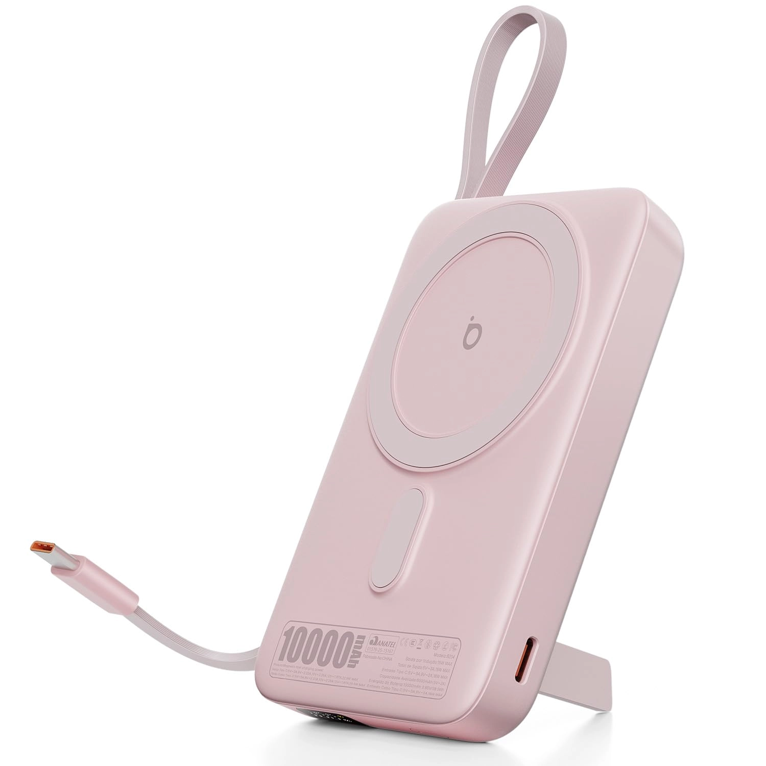 Basike Carregador Portátil Indução 10000mAh com Suporte Integrado(Rosa)