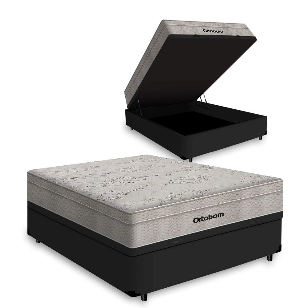 Cama Box com Baú Casal + Colchão De Molas Ensacadas - Ortobom - Airtech Springpocket 138x188x72cm