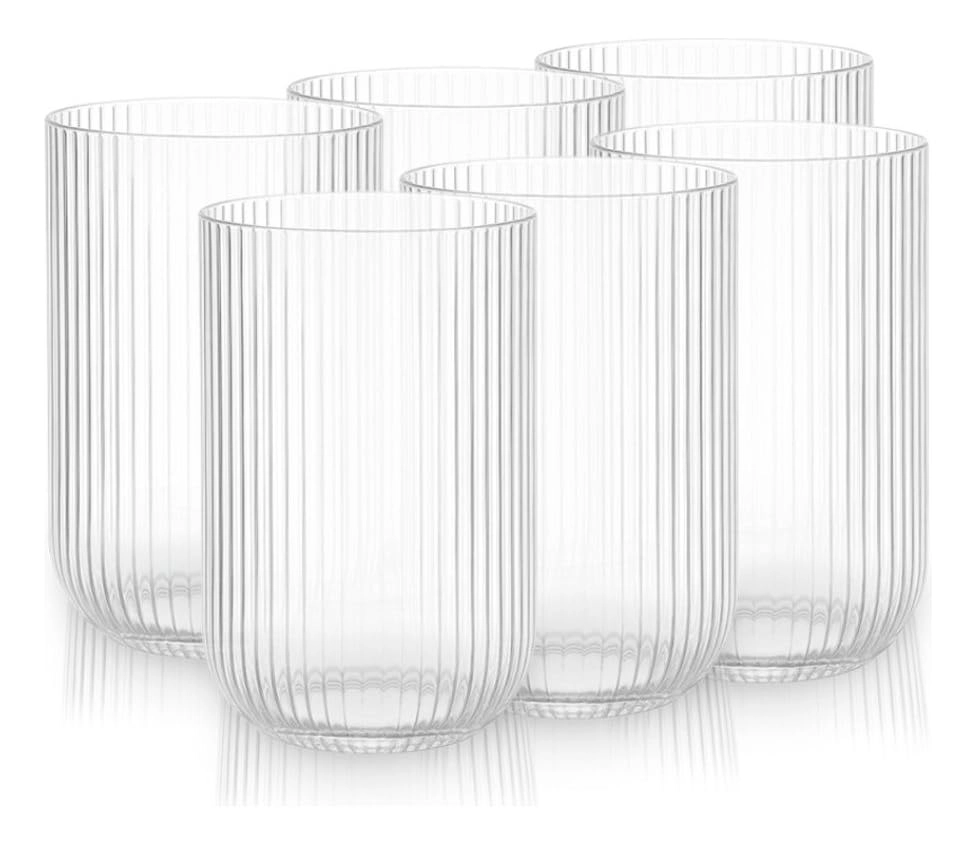 Jogo de 6 Copos de Vidro Canelado Versalhes 420ml Sofisticado Estilo Transparente para Suco Água Refrigerante Drinks Café Restaurante Bares