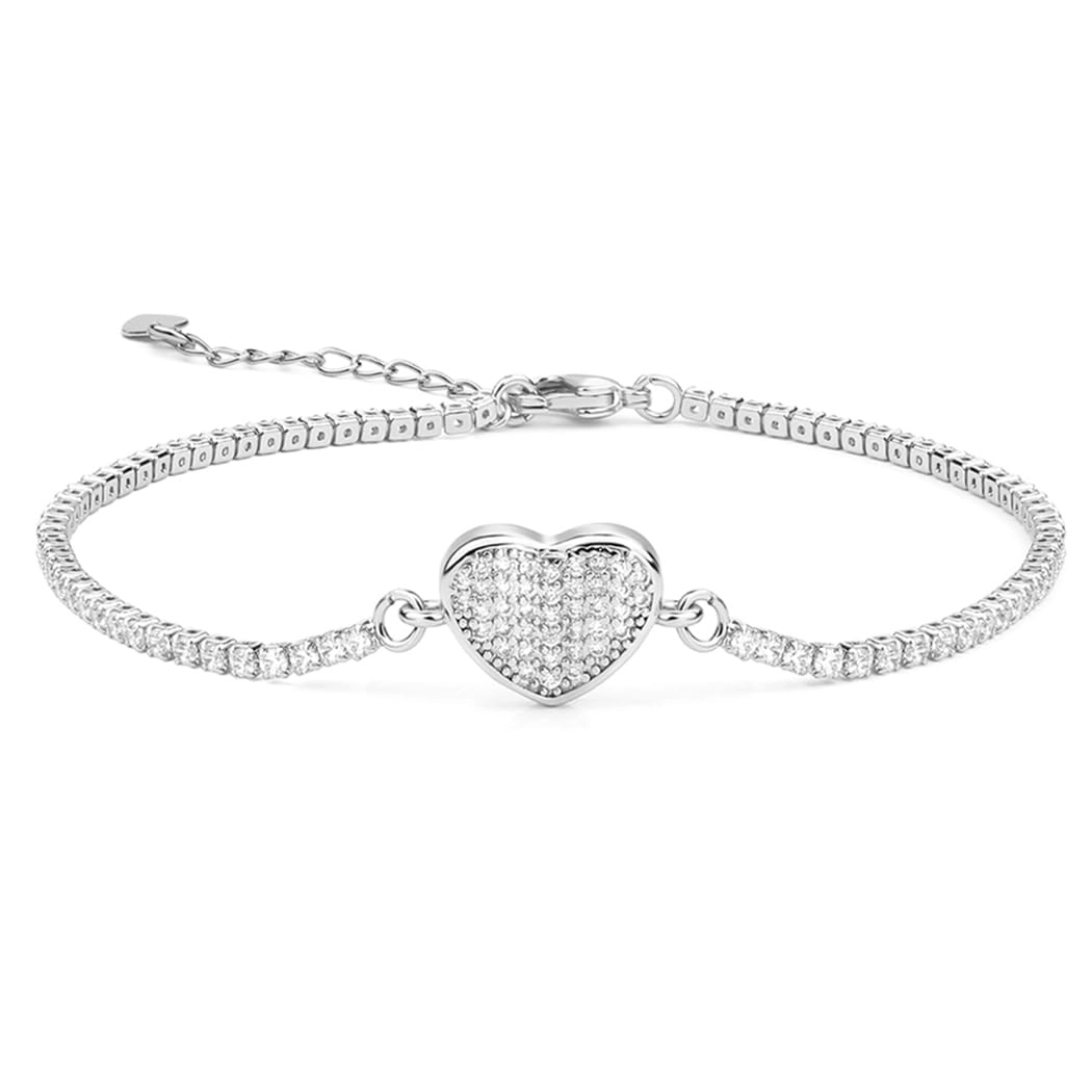 LOMISS PULSEIRA FOLHEADO A OURO 18K CORAÇÃO ZIRCÔNIA CRAVEJADA (Prata)