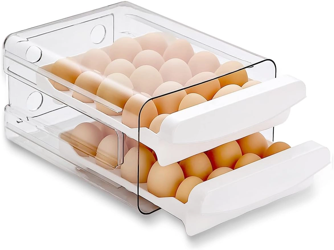 Porta-ovos para Geladeira de 2 Camadas, Recipiente de Armazenamento de Ovos Frescos, Caixa Organizadora de Plástico Transparente Empilhável, Bandeja para 40 Ovos com Alças para Cozinha e Casa : Cozinha
