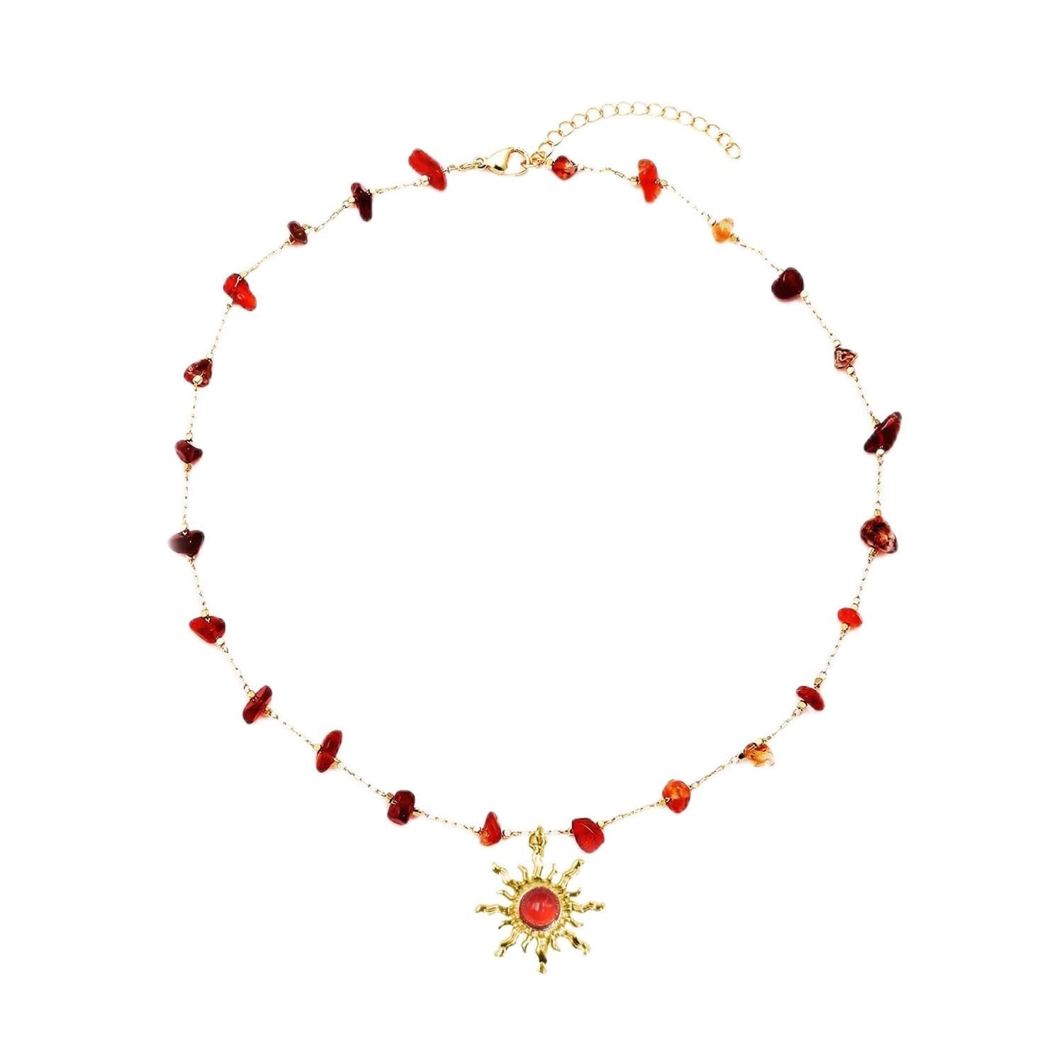 KOFISNI Colar de sol de cristal para mulheres, banhado a ouro 18 K, colar com pingente de sol de pedra natural, colar de cristal curativo, joia moderna de Natal para mulheres, one size, Cobre, Sem