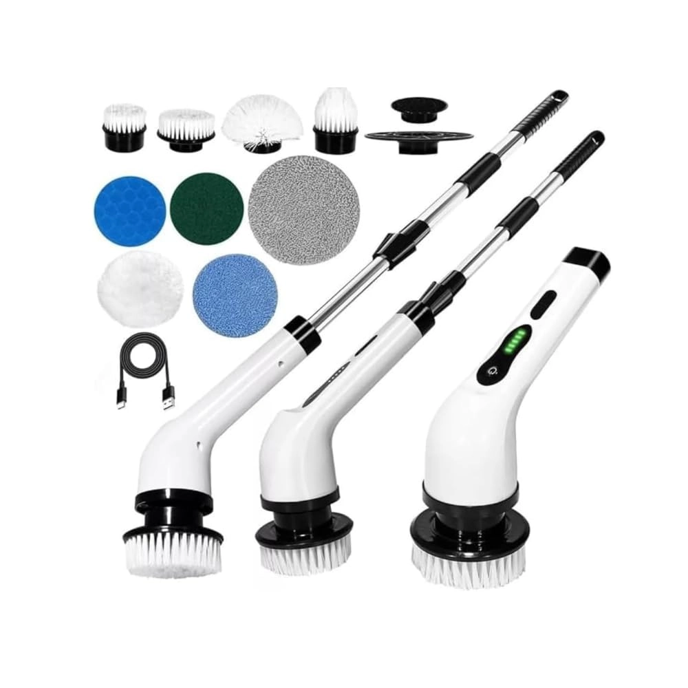 Esfregão Elétrico Profissional 9 em 1 Recarregável Mop 360º Sem Fio Potente Portátil Limpeza Pesada Banheiro Cozinha Piso Azulejo Janela Escova Multiuso Compacto Giratório Casa Premium Ajustavel