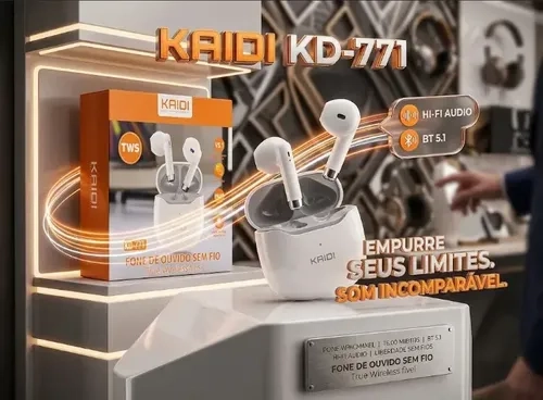 Fone de Ouvido Kaidi KD-771 Bluetooth 5.1 Sem Fio TWS Branco
