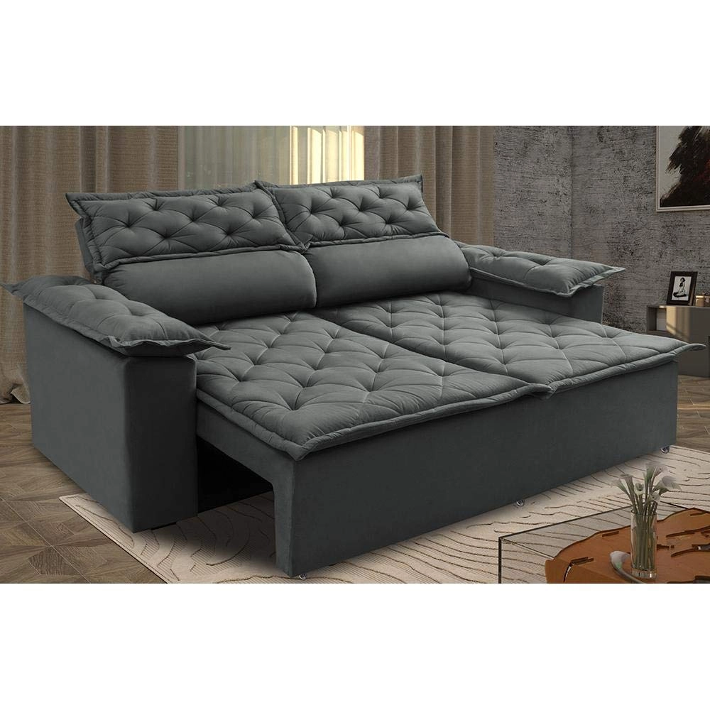 Sofá Retrátil e Reclinável Cama Inbox Compact 1,50m Tecido Suede Velusoft Cinza