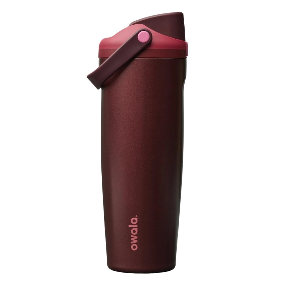 Owala FreeSip Sway - Aço inoxidável - 850 g - Cereja vermelha preta, Academia, Escola, Viajar, Água