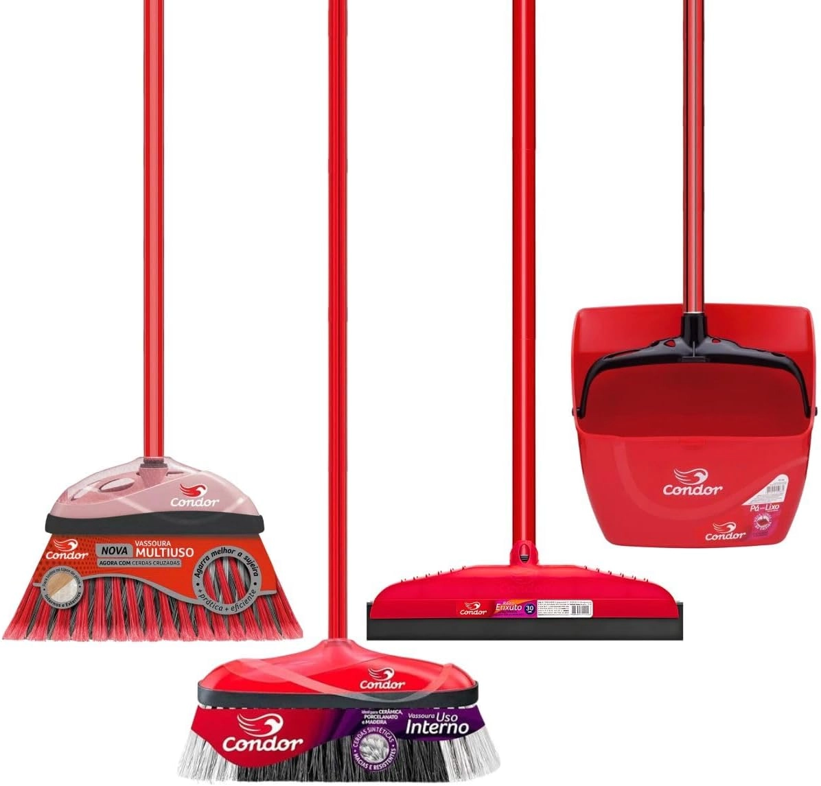 Kit Limpeza 1 Vassoura Varre Muito Interna 1 Varre Fácil 1 Rodo 30cm 1 Pá Caçamba Condor