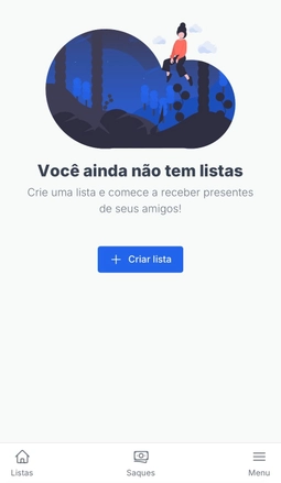 Tela do app do Lista Ideal com a mensagem Voce ainda nao tem listas e botao Criar lista em destaque