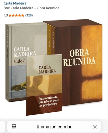 Tela de site externo exibindo o box de livros Obra Reunida da autora Carla Madeira com avaliação e nota de 4,9