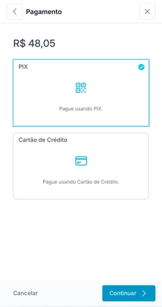 Tela de pagamento do Lista Ideal com opções de PIX e cartão de crédito
