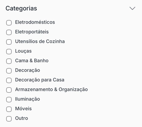 Tela do Lista Ideal mostrando lista de categorias de produtos para seleção